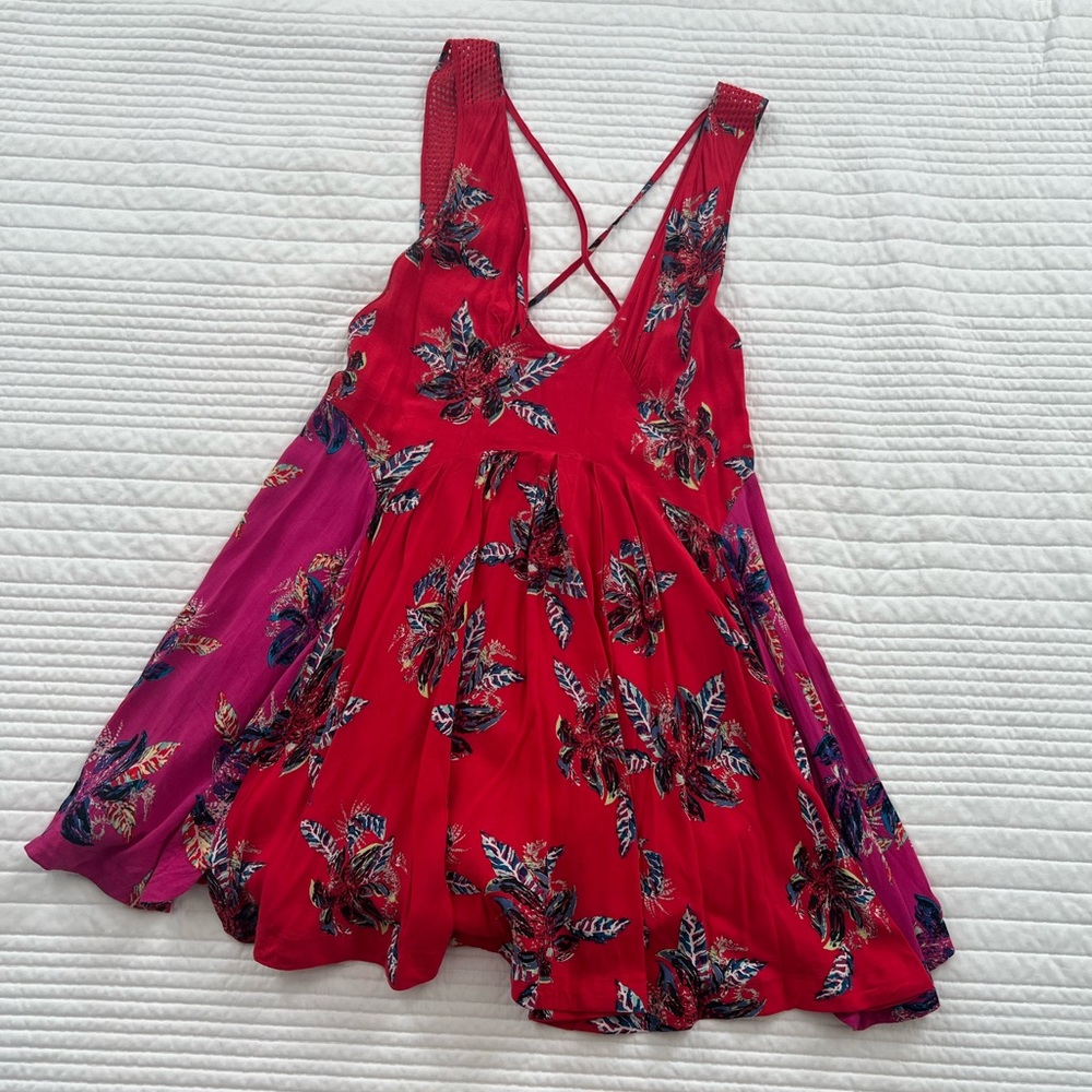Free people red/pink floral mini dress